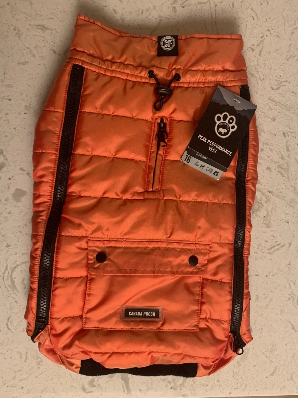 Canada Pooch Puffer Dog Coat Sz Med 16 17-25 Lbs orange/black fleece lined NEW